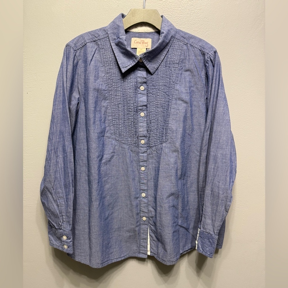 100% Cotton Coral Bay Blue Casual Button Down Shirt